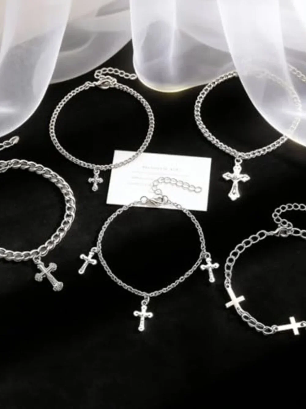 BRAND NEW Silver Cross Chain Bracelet Set Y2k Punk Stackable Cross Link Chains B